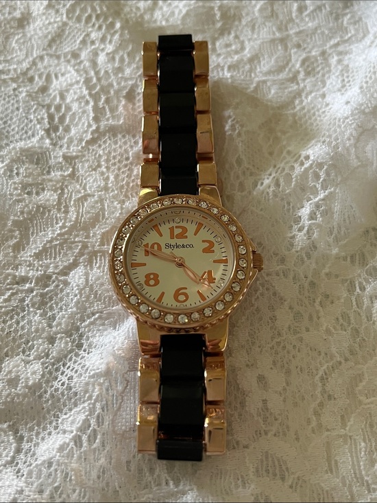 Style & Co. Accessories - Style & Co. Gold-Tone and Black Crystal Accent Women's Watch